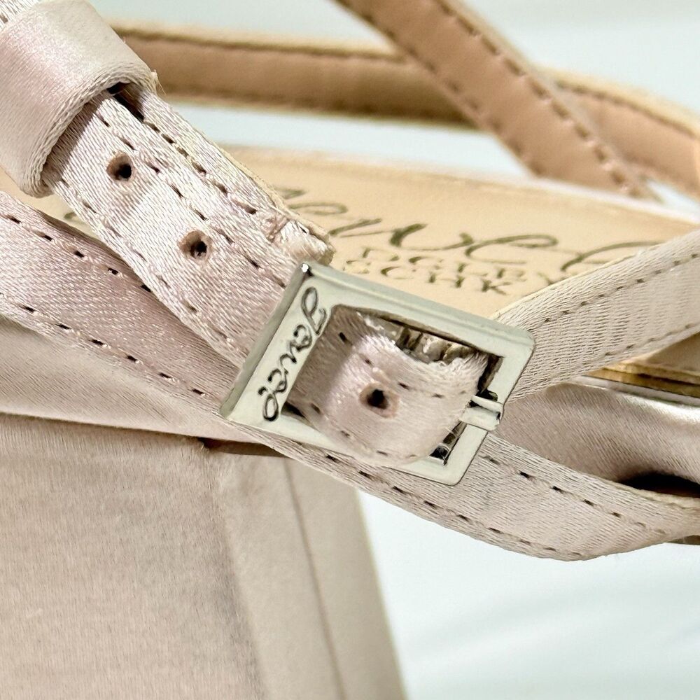 Badgley Mischka Y2K 90s Vibe Rose Satin Formal Bridal Cuban Heel Sandals Size 8 - Picture 8 of 11